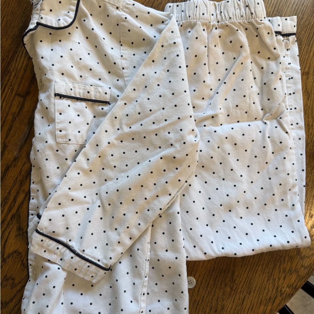 Petite Plume Kids Twill Pajama Pant Set White and Navy Polka Dot
